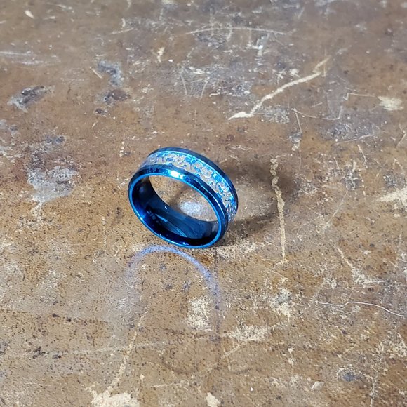 Ronan Men's Ring - Blue Titanium Steel with Gold Dragon Inlay  - NEW SIZES - Picture 5 of 7